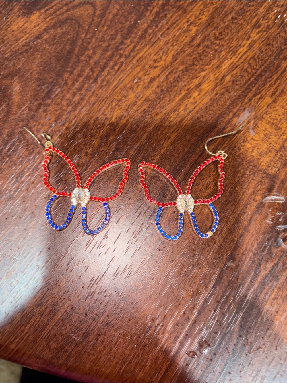Red and Blue Crystal Butterfly Drop Earrings for Women